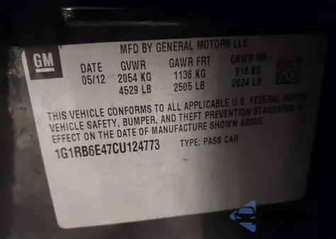 2012 Chevrolet Volt из США, поврежденный, VIN 1G1RB6E47CU124773